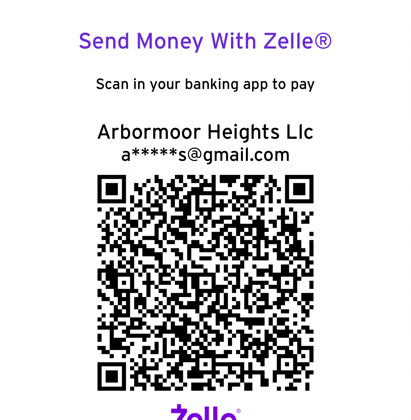 Zelle QR Code for Arbormoor Heights, LLC
